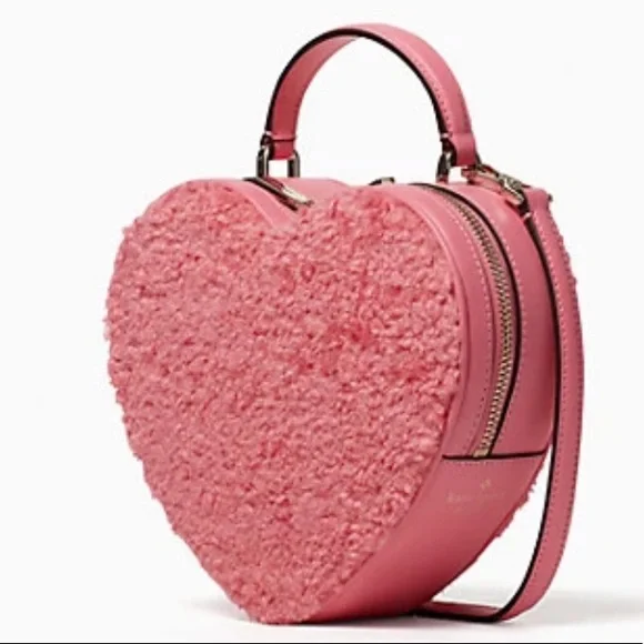 🆕 KATE SPADE | Love Shack Heart Crossbody Pink Pomegranate Faux Fur - Picture 11 of 16